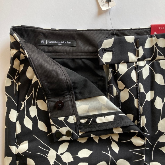 NWT Talbots Hampshire Pants Curvy Fit 8P Ankle Length Black Ivory Leaf Print - Picture 8 of 14